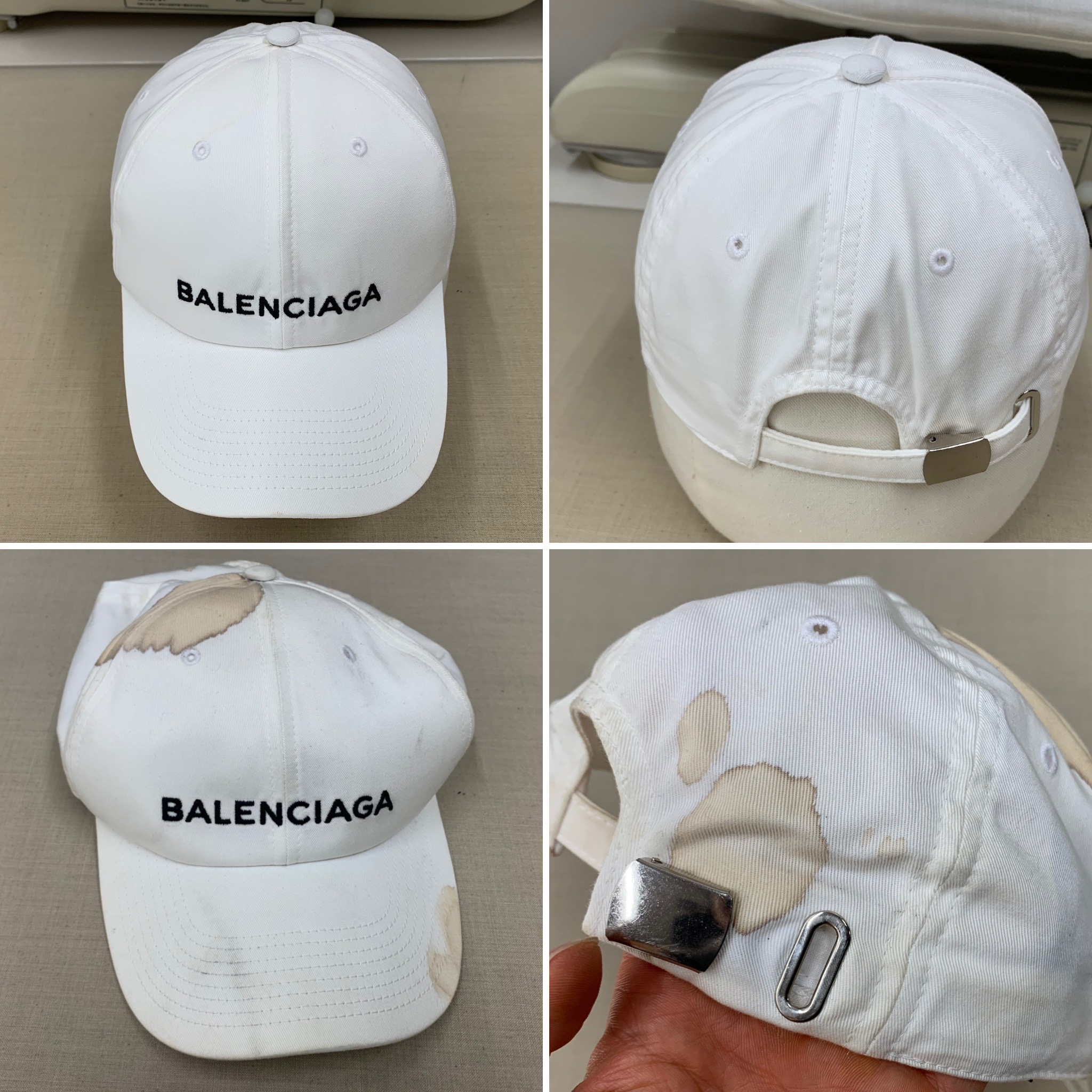 BALENCIAGA CAP（白）のシミ抜き | モリモトクリーニング|高級ブランド
